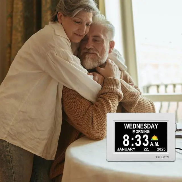 Alt view image 6 of 7 - TROCOTN Dementia Clocks, Large Display Calendar Alarm Clock with Auto DST for Seniors, 5 Display Modes Large Font Digital Clock with Custom Alarms Day Date Clocks. (7 Inch White)