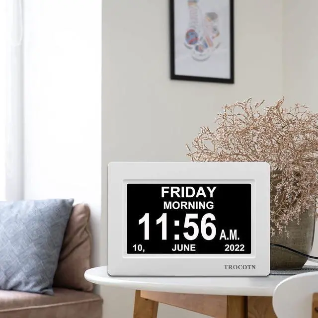 Alt view image 7 of 7 - TROCOTN Dementia Clocks, Large Display Calendar Alarm Clock with Auto DST for Seniors, 5 Display Modes Large Font Digital Clock with Custom Alarms Day Date Clocks. (7 Inch White)