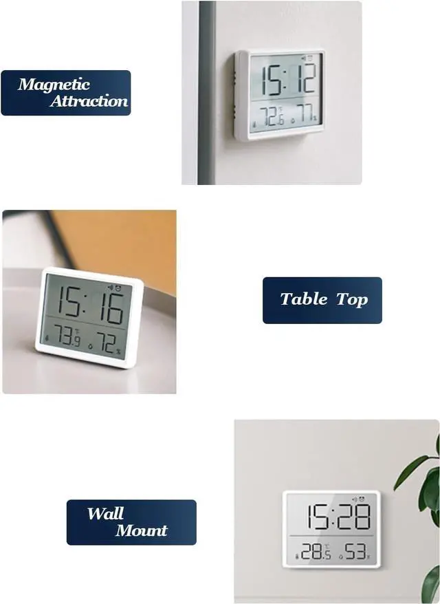 Alt view image 3 of 7 - GooDay Smart Digital Alarm Clock, w/Magnetic Attraction, Indoor Temperature Humidity, HD Screen Hour Date, Battery Operated - White