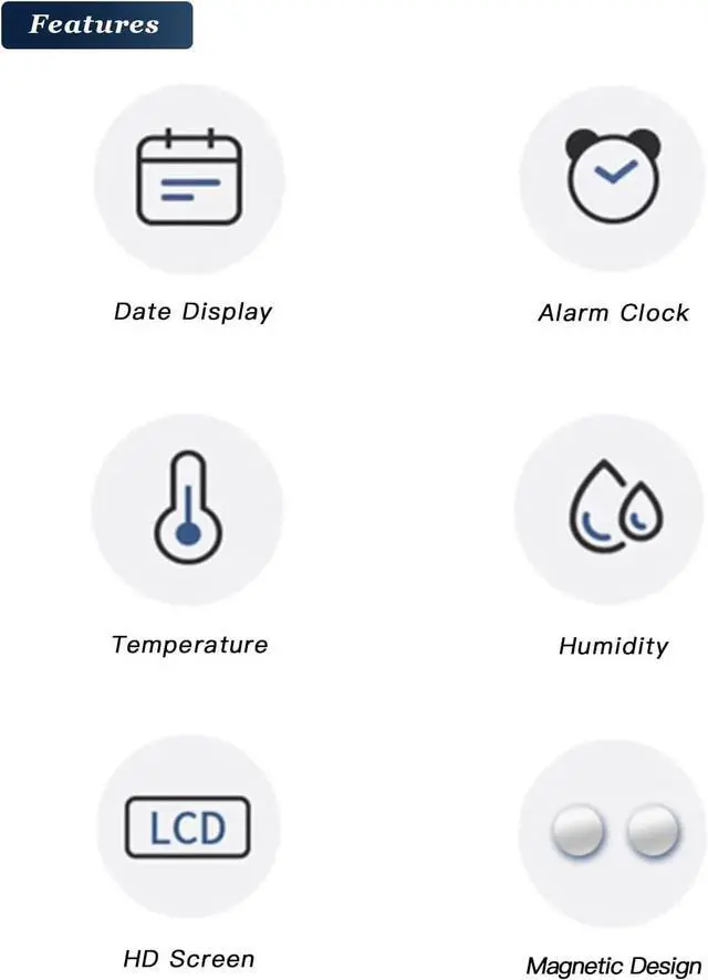 Alt view image 2 of 7 - GooDay Smart Digital Alarm Clock, w/Magnetic Attraction, Indoor Temperature Humidity, HD Screen Hour Date, Battery Operated - White