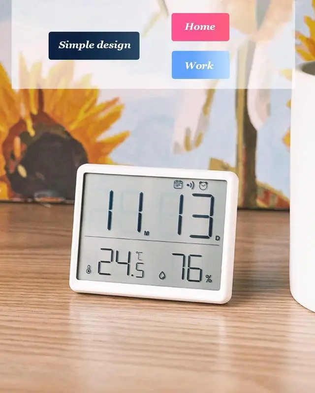 Alt view image 5 of 7 - GooDay Smart Digital Alarm Clock, w/Magnetic Attraction, Indoor Temperature Humidity, HD Screen Hour Date, Battery Operated - White