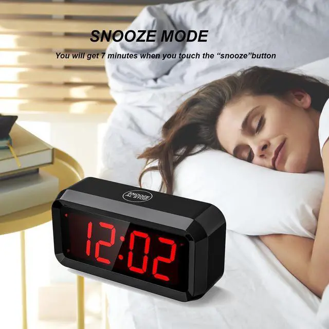 Alt view image 4 of 7 - Alarm Clock,Digital Alarm Clock for Bedrooms,Battery Operated Clock,Adjustable 3 Brightness,1.2 inch LED Time Display, 12/24Hr, Cordless,Snooze (Black)