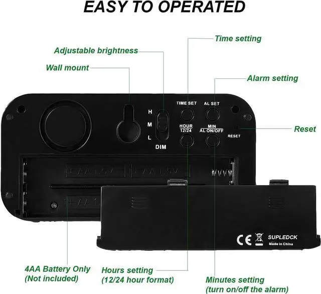 Alt view image 5 of 7 - Alarm Clock,Digital Alarm Clock for Bedrooms,Battery Operated Clock,Adjustable 3 Brightness,1.2 inch LED Time Display, 12/24Hr, Cordless,Snooze (Black)