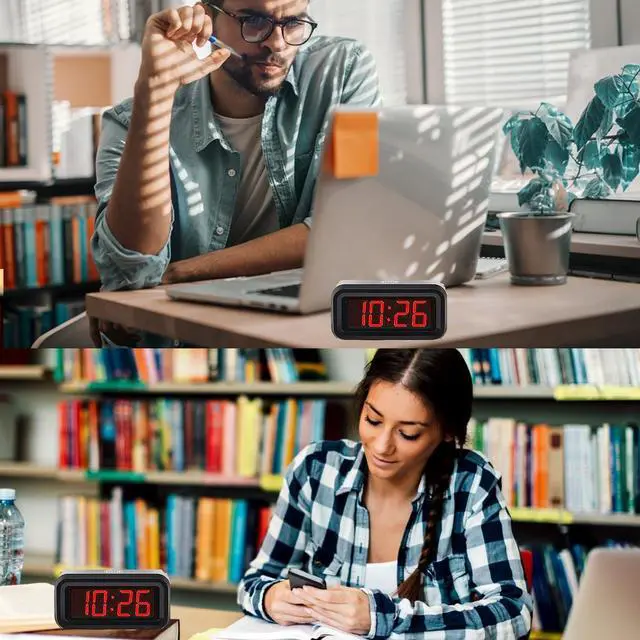 Alt view image 6 of 7 - Alarm Clock,Digital Alarm Clock for Bedrooms,Battery Operated Clock,Adjustable 3 Brightness,1.2 inch LED Time Display, 12/24Hr, Cordless,Snooze (Black)