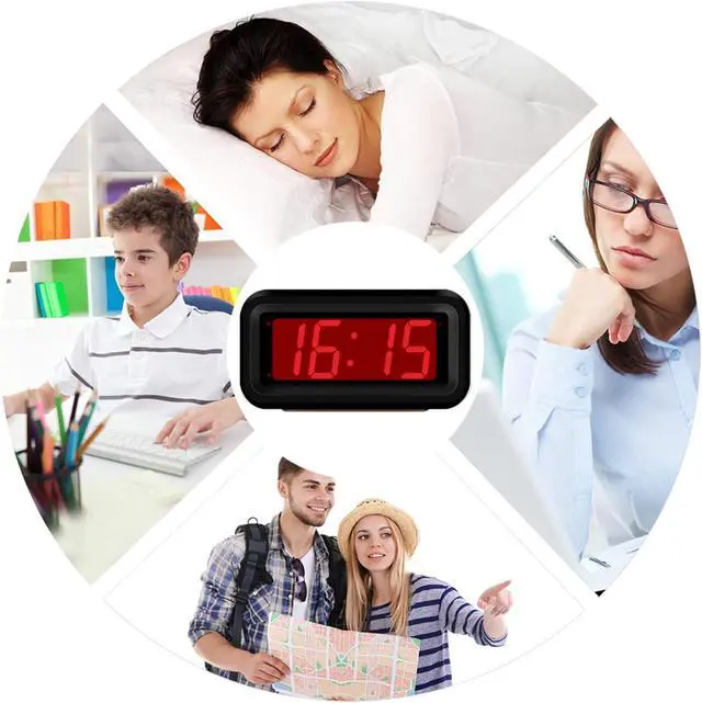 Alt view image 7 of 7 - Alarm Clock,Digital Alarm Clock for Bedrooms,Battery Operated Clock,Adjustable 3 Brightness,1.2 inch LED Time Display, 12/24Hr, Cordless,Snooze (Black)