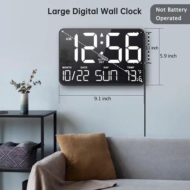 Alt view image 2 of 7 - Soobest Large Display Digital Wall Calendar Clock with Date Day of Week, Alarm Clock for Bedroom Desk, Timer for Home Gym Workout 6 Dimmer Auto DST 12/24hr with Remote and Temperature(White)