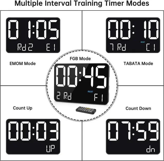 Alt view image 5 of 7 - Soobest Large Display Digital Wall Calendar Clock with Date Day of Week, Alarm Clock for Bedroom Desk, Timer for Home Gym Workout 6 Dimmer Auto DST 12/24hr with Remote and Temperature(White)