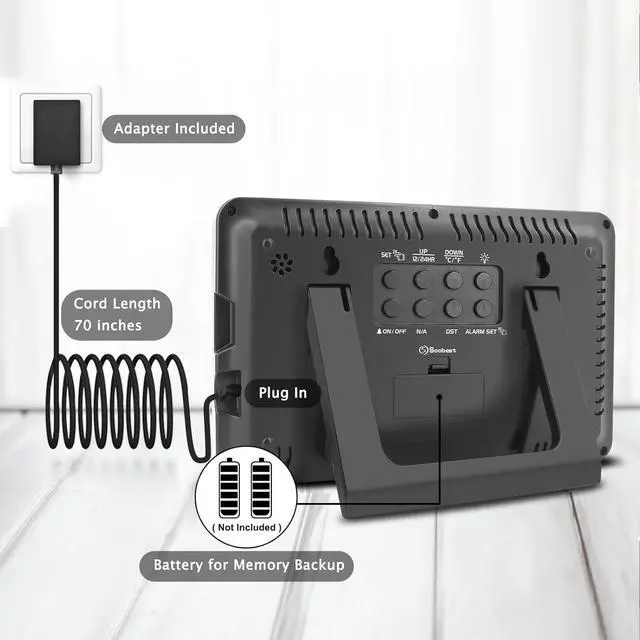 Alt view image 6 of 7 - Soobest Large Display Digital Wall Calendar Clock with Date Day of Week, Alarm Clock for Bedroom Desk, Timer for Home Gym Workout 6 Dimmer Auto DST 12/24hr with Remote and Temperature(White)