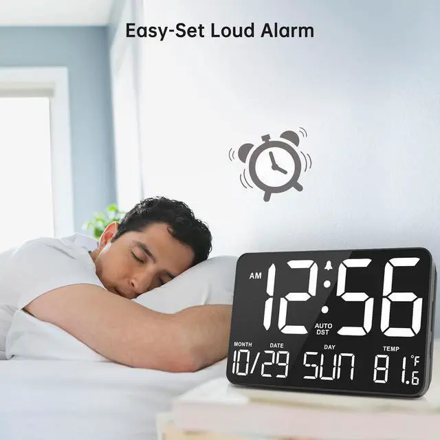Alt view image 7 of 7 - Soobest Large Display Digital Wall Calendar Clock with Date Day of Week, Alarm Clock for Bedroom Desk, Timer for Home Gym Workout 6 Dimmer Auto DST 12/24hr with Remote and Temperature(White)