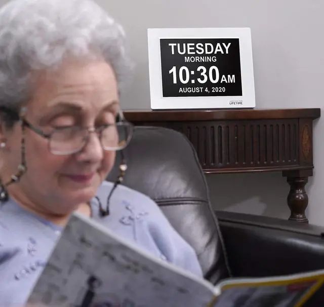 Alt view image 2 of 7 - American Lifetime New 2025 Dementia Clock Large for Seniors, Digital Clock Large Display with Custom Alarms, Clock with Day & Date for Elderly, Number Digital Clock 12 Inches White