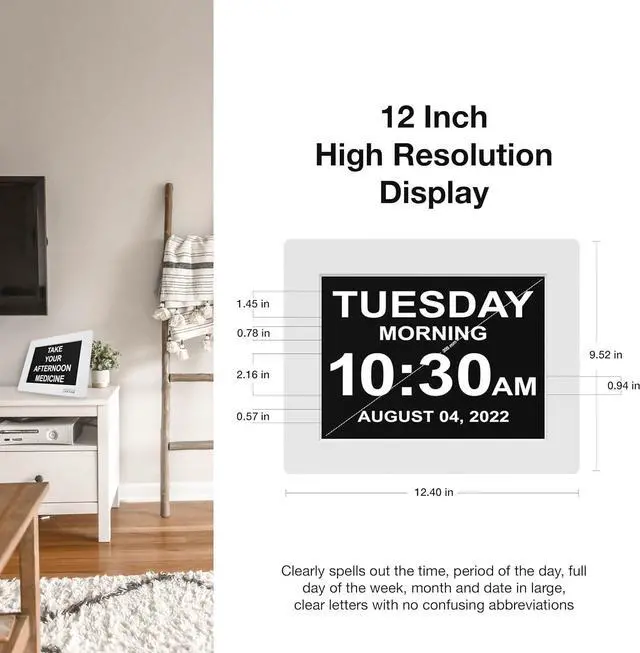 Alt view image 7 of 7 - American Lifetime New 2025 Dementia Clock Large for Seniors, Digital Clock Large Display with Custom Alarms, Clock with Day & Date for Elderly, Number Digital Clock 12 Inches White