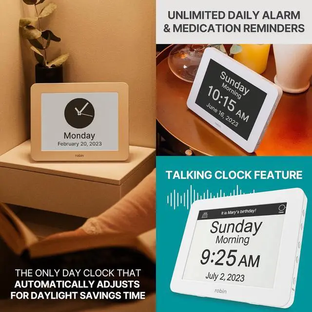 Alt view image 2 of 7 - Robin Clock 2024 with Day and Date for Elderly, Clocks for Seniors, Dementia Clock, Digital Calendar Clock Elderly, Bedside Clocks Seniors, Alzheimers Products, Dementia Clocks Extra Large, White