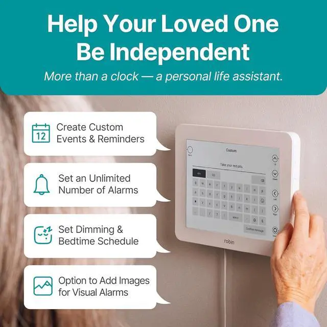Alt view image 4 of 7 - Robin Clock 2024 with Day and Date for Elderly, Clocks for Seniors, Dementia Clock, Digital Calendar Clock Elderly, Bedside Clocks Seniors, Alzheimers Products, Dementia Clocks Extra Large, White