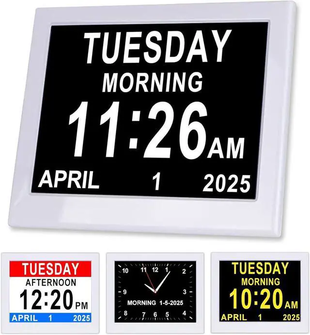 Main image of KASTISS Digital Day Calendar Clock for Elderly, Programmable Medication Reminder, 8" Digital Clock Large Display with Date & Week and Time, for Office, Home (White)