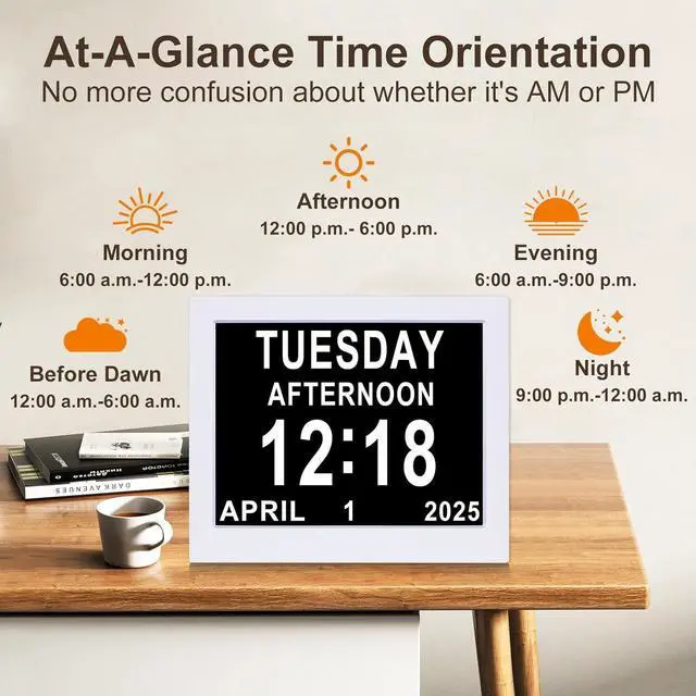 Alt view image 6 of 7 - KASTISS Digital Day Calendar Clock for Elderly, Programmable Medication Reminder, 8" Digital Clock Large Display with Date & Week and Time, for Office, Home (White)