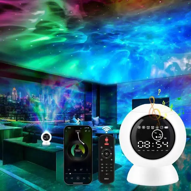 Alt view image 2 of 7 - LitEnergy Alarm Clock Star Projector for Kids Bedroom, Bluetooth Speaker and White Noise Galaxy Lamp, Starry Night Light with Timer and Remote Control for Room Decor, Home Theater, Ceiling