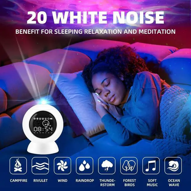 Alt view image 5 of 7 - LitEnergy Alarm Clock Star Projector for Kids Bedroom, Bluetooth Speaker and White Noise Galaxy Lamp, Starry Night Light with Timer and Remote Control for Room Decor, Home Theater, Ceiling