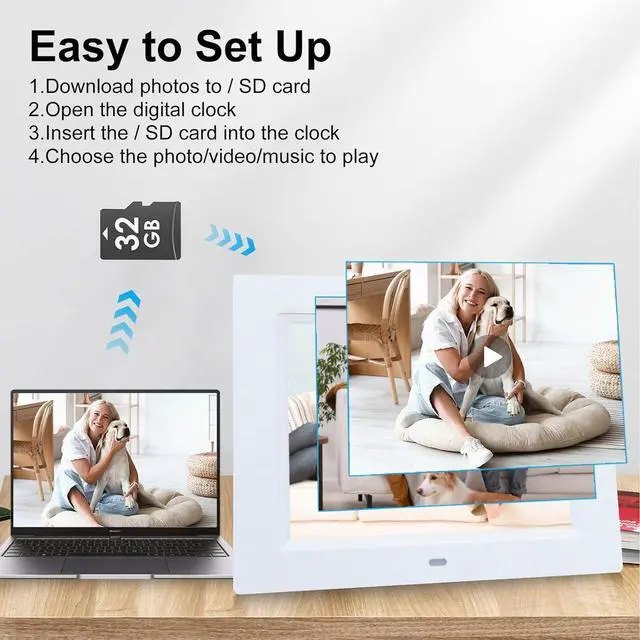 Alt view image 7 of 7 - TMC 8 Inch Digital Dementia Clock for Seniors, Large Calendar with Day Date & Week Display, 5 Alarms + 3 Medicine Reminders, Plays SD Card Video, Wall Mountable, Detachable Stand (White, SD)