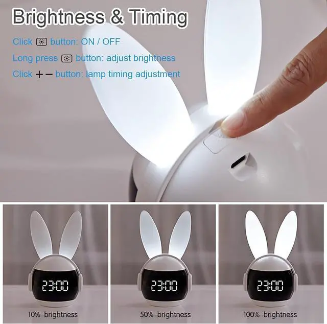 Alt view image 2 of 7 - Kids Alarm Clock for Kids, Bunny Alarm Clocks for Girls Boys, White Kid Alarm Clock with Ringtones & Night Light Rechargeable Snoozing