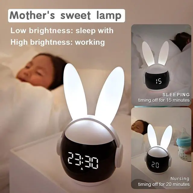 Alt view image 3 of 7 - Kids Alarm Clock for Kids, Bunny Alarm Clocks for Girls Boys, White Kid Alarm Clock with Ringtones & Night Light Rechargeable Snoozing