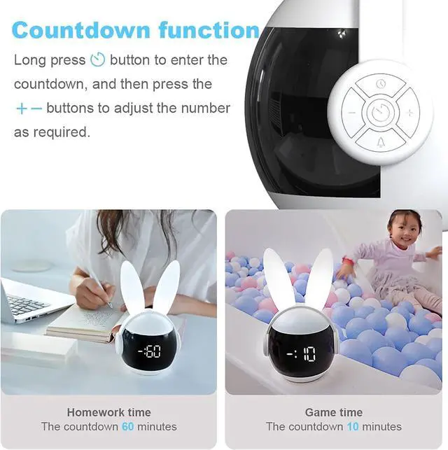 Alt view image 4 of 7 - Kids Alarm Clock for Kids, Bunny Alarm Clocks for Girls Boys, White Kid Alarm Clock with Ringtones & Night Light Rechargeable Snoozing