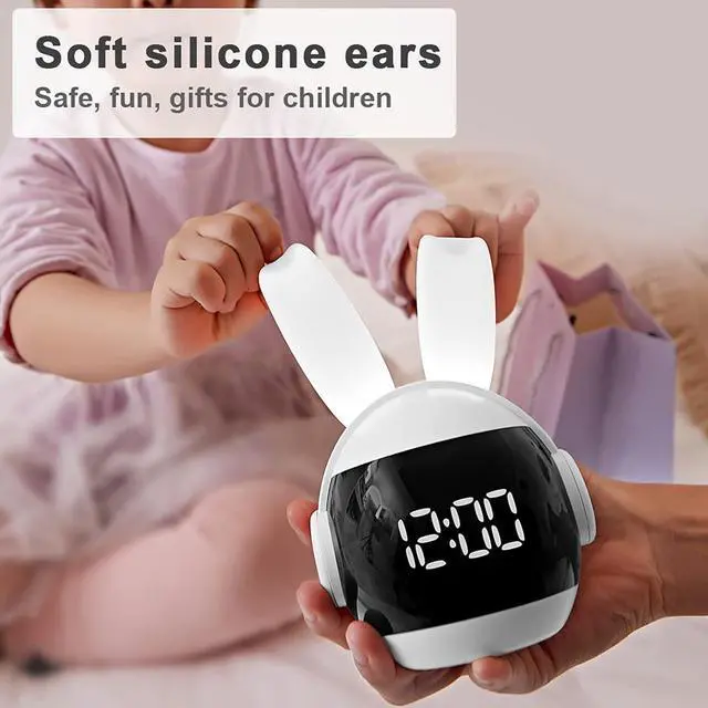 Alt view image 5 of 7 - Kids Alarm Clock for Kids, Bunny Alarm Clocks for Girls Boys, White Kid Alarm Clock with Ringtones & Night Light Rechargeable Snoozing