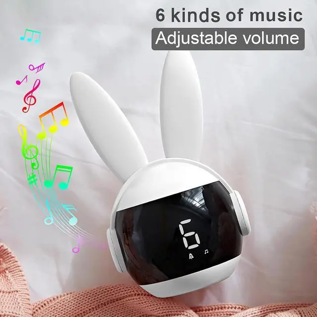 Alt view image 6 of 7 - Kids Alarm Clock for Kids, Bunny Alarm Clocks for Girls Boys, White Kid Alarm Clock with Ringtones & Night Light Rechargeable Snoozing