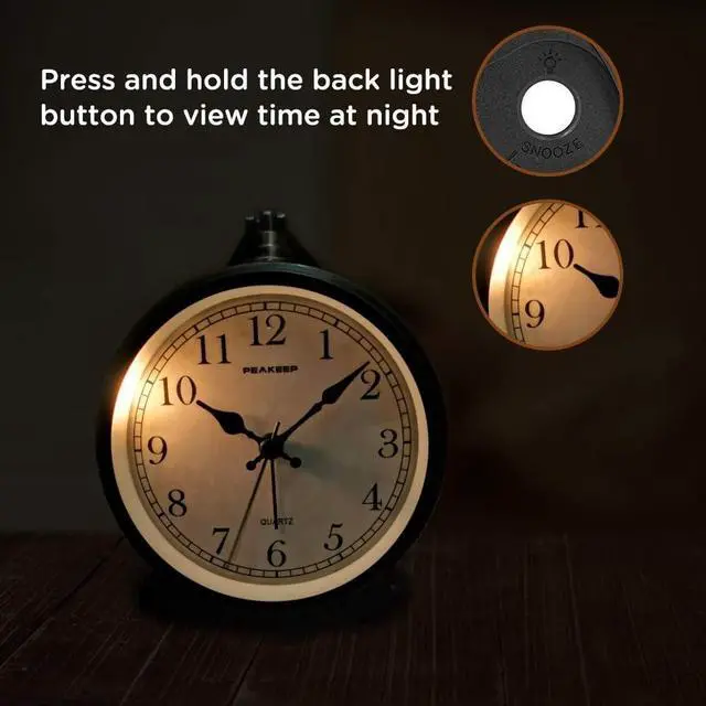 Alt view image 5 of 7 - Peakeep 4" Small Battery Operated Antique Retro Analog Alarm Clock with Contour Lines in Gold for Room Decors, Silent Elegant Bedside Desk Gift Clock