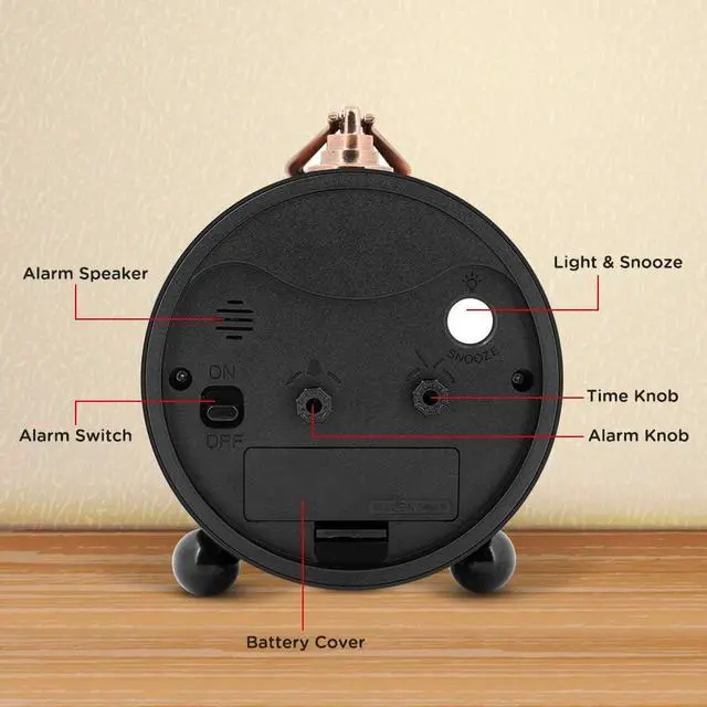 Alt view image 6 of 7 - Peakeep 4" Small Battery Operated Antique Retro Analog Alarm Clock with Contour Lines in Gold for Room Decors, Silent Elegant Bedside Desk Gift Clock