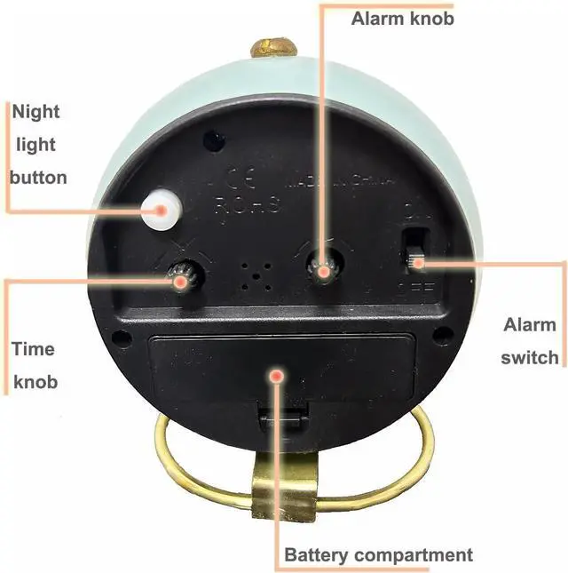 Alt view image 4 of 7 - SHISEDECO Small Tableclocks Classic Non-Ticking Tabletop Alarm Clock with Backlight, Battery Operated Astronaut Deskclock with HD Glass for Living Room Bedroom Bedside Indoor Decor (Black)
