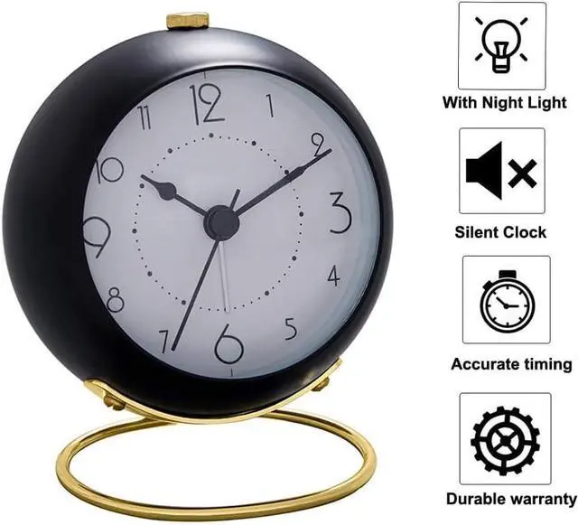 Alt view image 5 of 7 - SHISEDECO Small Tableclocks Classic Non-Ticking Tabletop Alarm Clock with Backlight, Battery Operated Astronaut Deskclock with HD Glass for Living Room Bedroom Bedside Indoor Decor (Black)