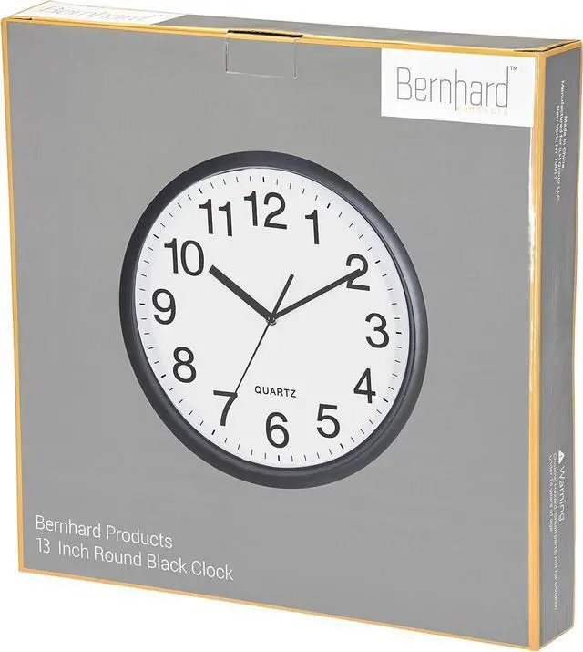 Alt view image 7 of 7 - Bernhard Products Black Wall Clock, Large 13-Inch Silent Non Ticking Quartz Battery Operated Round Easy to Read Classroom/Home/School/Office Clock