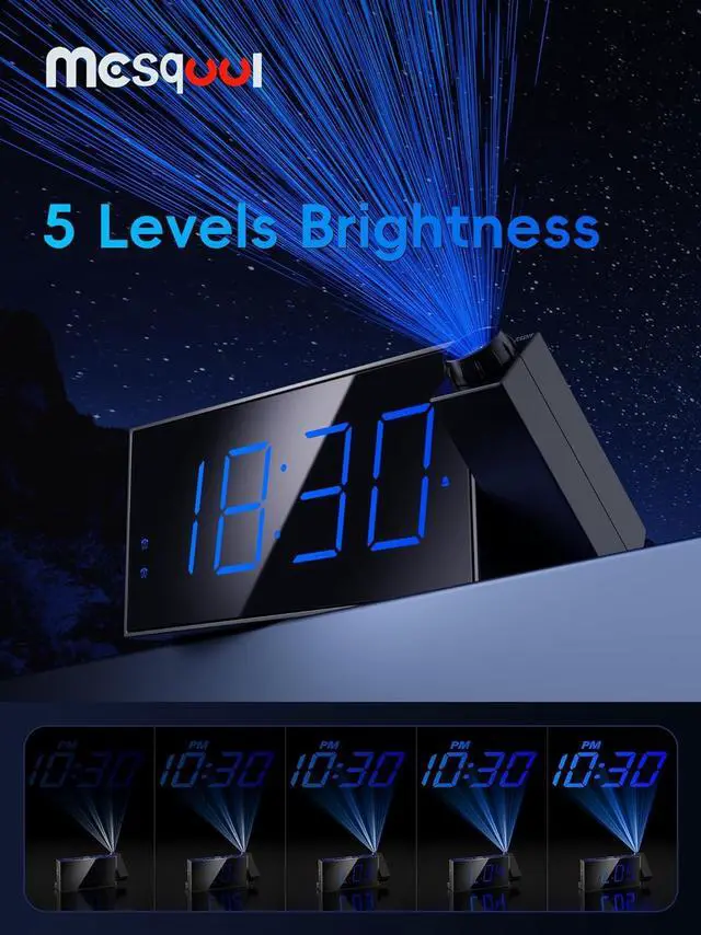 Alt view image 4 of 7 - Digital Projection Alarm Clocks for Bedrooms - Large LED Display, 180° Rotatable Projector, 5-Level Dimmer,USB Charger,Battery Backup,Loud Dual Alarms for Kids Elderly,Heavy Sleepers,Snooze,12/24H,DST