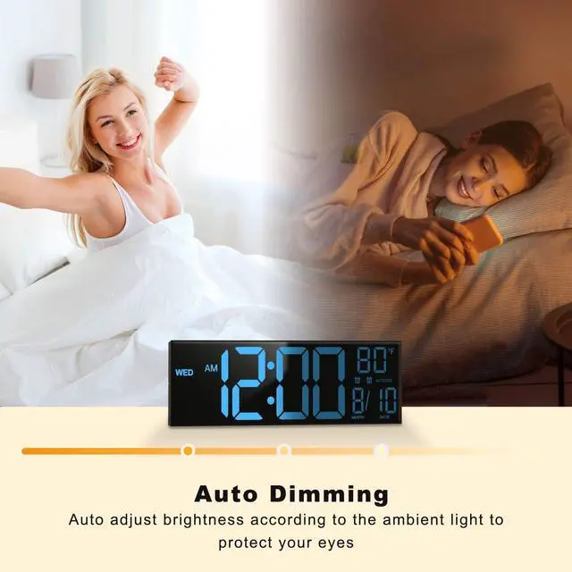 Alt view image 6 of 7 - JALL 16" Large Digital Wall Mount Clock, Count Down Timer, Alarm, Big LED, 8 RGB Color, DST, Temperature for Living Room Classroom Desk, Xmas, Birthday Gift for Senior Mom Dad (Black, 16 inches)