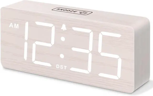 Main image of DreamSky Wooden Digital Alarm Clock for Bedroom - Desk Clock for Living Room with Large Numbers, Dimmer, Loud Alarm for Heavy Sleepers with Volume Control, DST, Office Wood Decor (Adapter Powered)