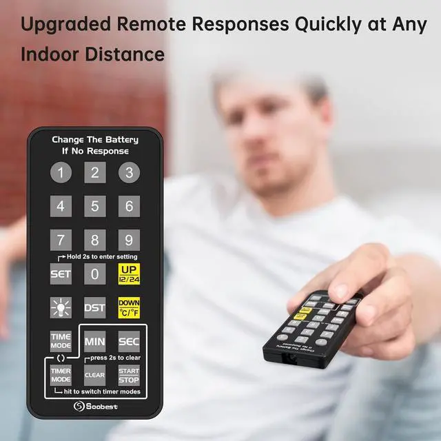 Alt view image 3 of 7 - Soobest Large Display Digital Wall Calendar Clock with Date Day of Week, Alarm Clock for Bedroom Desk, Timer for Home Gym Workout 6 Dimmer Auto DST 12/24hr with Remote and Temperature(White)