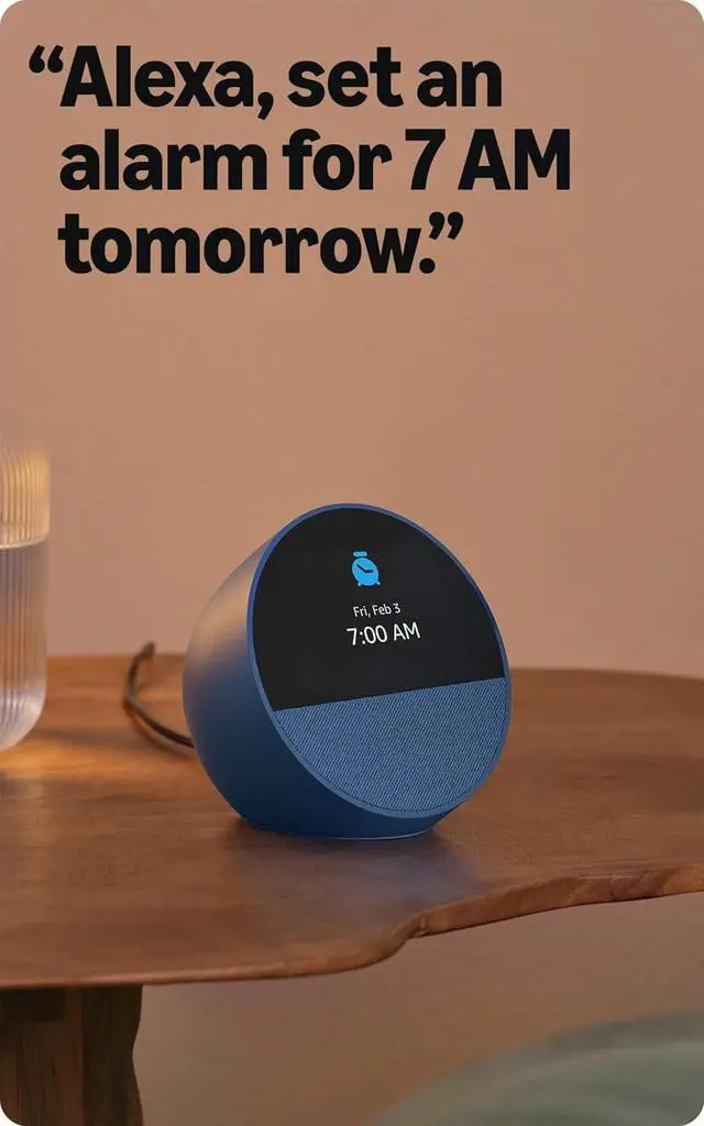 Alt view image 5 of 7 - Echo Spot (newest model), Great for nightstands, offices and kitchens, Smart alarm clock with Alexa, Glacier White