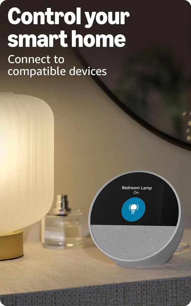 Alt view image 6 of 7 - Echo Spot (newest model), Great for nightstands, offices and kitchens, Smart alarm clock with Alexa, Glacier White