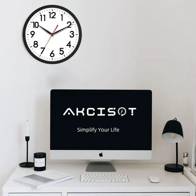 Alt view image 6 of 7 - AKCISOT Wall Clock 10 Inch Silent Non-Ticking Modern Clocks Battery Operated - Analog Small Classic for Office, Home, Bathroom, Kitchen, Bedroom, School, Living Room(Black)