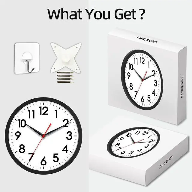 Alt view image 7 of 7 - AKCISOT Wall Clock 10 Inch Silent Non-Ticking Modern Clocks Battery Operated - Analog Small Classic for Office, Home, Bathroom, Kitchen, Bedroom, School, Living Room(Black)