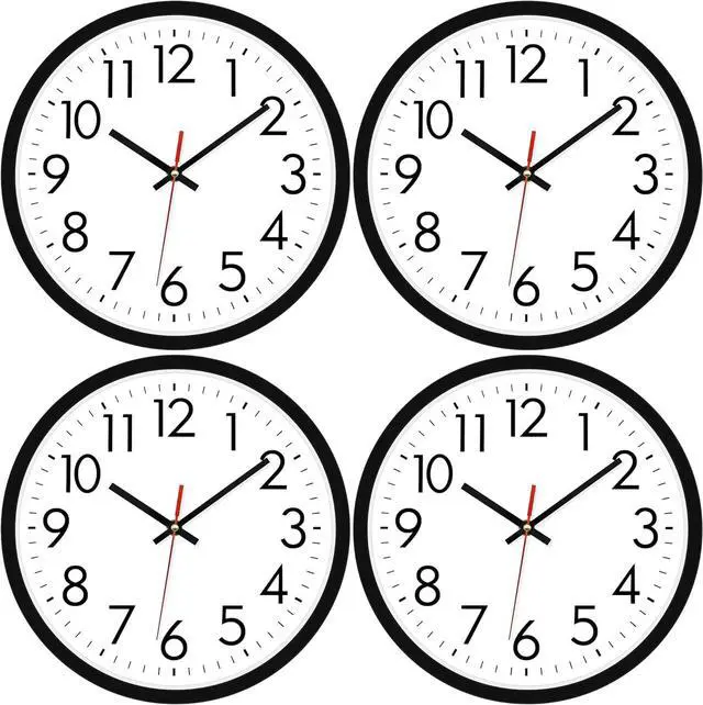 Alt view image 7 of 7 - Lumuasky 4 Pack Black Wall Clock,12 Inch Silent Battery Operated Non Ticking Quartz Round Analog Classic Clock Modern Design for Home Office Classroom School Living Room Bedroom