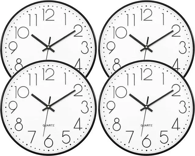 Main image of Lumuasky 4 Pack Wall Clock,12 Inch Silent Battery Operated Non Ticking Quartz Round Analog Classic Clock Modern Design for Home Office Classroom School Living Room Bedroom