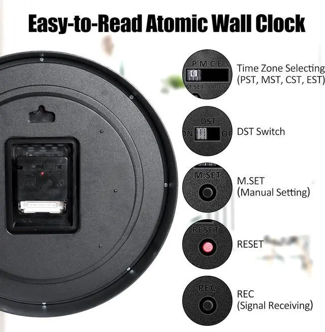 Alt view image 5 of 7 - Geevon 12 Inch Atomic Wall Clock - Self-Setting Analog Clock with Automatic Time Sync - Battery Operated for Home Office School - Silver Frame