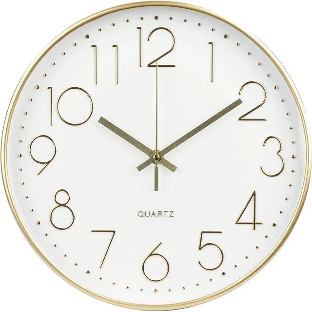 Main image of Wall Clock 12 Inch Non-Ticking Silent Modern Simple Style Round Decor Clock Gold Stereoscopic Dial Quartz Wall Clocks for Home/Office/School/Living Room/Bedroom/Kitchen