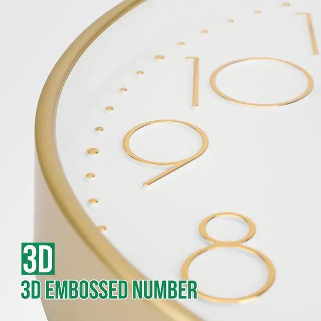 Alt view image 6 of 7 - Wall Clock 12 Inch Non-Ticking Silent Modern Simple Style Round Decor Clock Gold Stereoscopic Dial Quartz Wall Clocks for Home/Office/School/Living Room/Bedroom/Kitchen