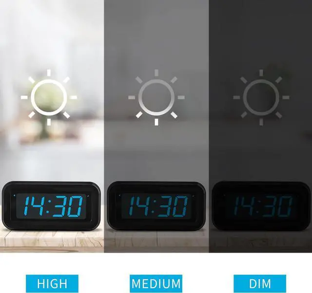 Alt view image 3 of 7 - KWANWA Alarm Clock, Digital Clock, Constantly 1.2'' LED Blue Digits Display, Battery Powered, Snooze, Small Wall Clock, Desk Clock, Clock for Bedroom, Alarm Clock for Heavy Sleepers