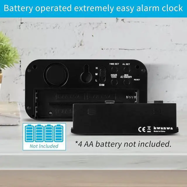 Alt view image 4 of 7 - KWANWA Alarm Clock, Digital Clock, Constantly 1.2'' LED Blue Digits Display, Battery Powered, Snooze, Small Wall Clock, Desk Clock, Clock for Bedroom, Alarm Clock for Heavy Sleepers