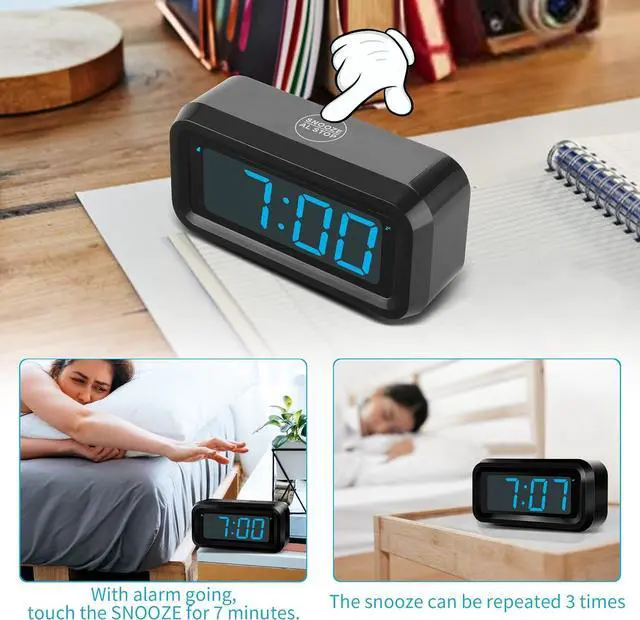 Alt view image 5 of 7 - KWANWA Alarm Clock, Digital Clock, Constantly 1.2'' LED Blue Digits Display, Battery Powered, Snooze, Small Wall Clock, Desk Clock, Clock for Bedroom, Alarm Clock for Heavy Sleepers