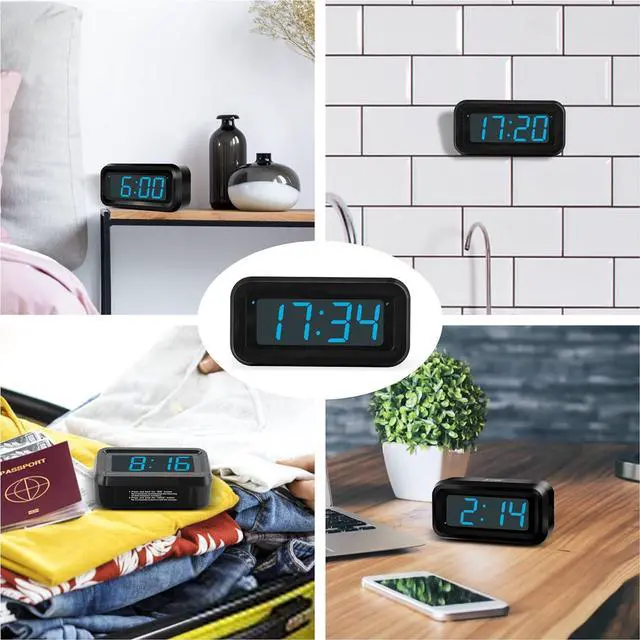 Alt view image 7 of 7 - KWANWA Alarm Clock, Digital Clock, Constantly 1.2'' LED Blue Digits Display, Battery Powered, Snooze, Small Wall Clock, Desk Clock, Clock for Bedroom, Alarm Clock for Heavy Sleepers
