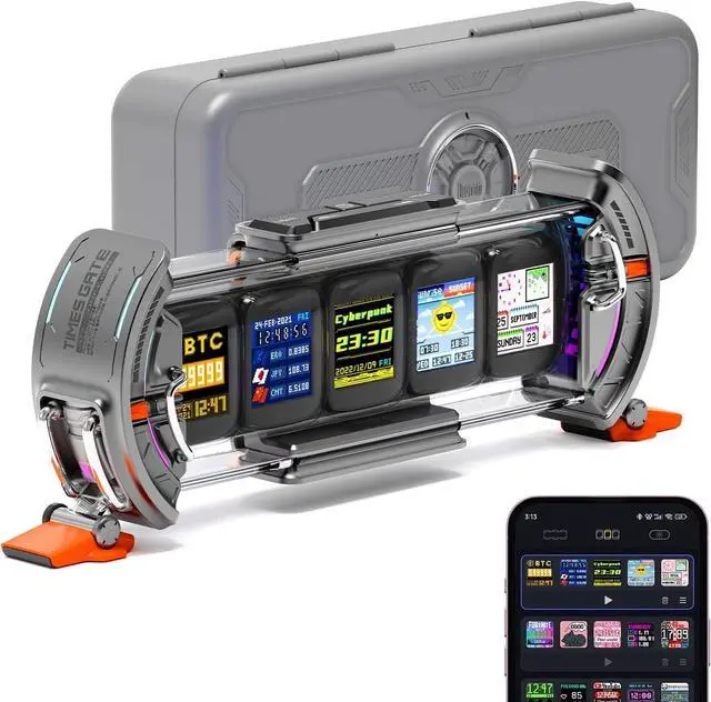 Main image of Divoom Times Gate - Cyberpunk Gaming Setup Digital Alarm Clock, Smart APP, WiFi Connect, RGB LED Display, Personalized Financial & Bitcoin Dashboard, Pixel Art for Gaming Room & Office Decor, Silver